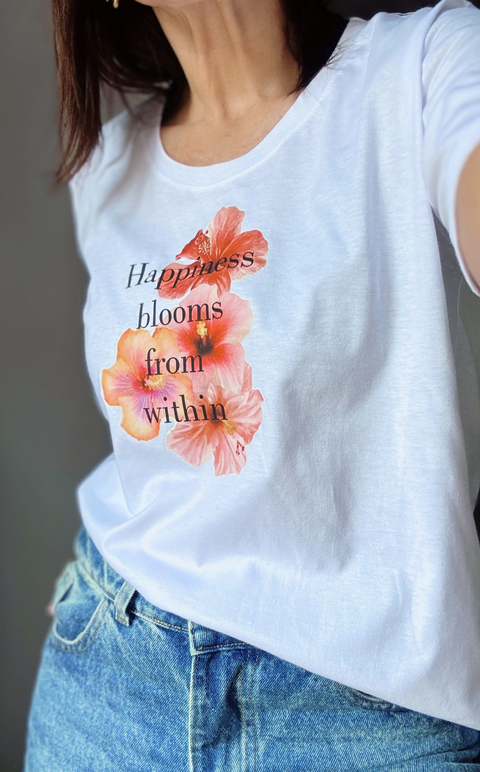 Remera happiness blooms from within DTF