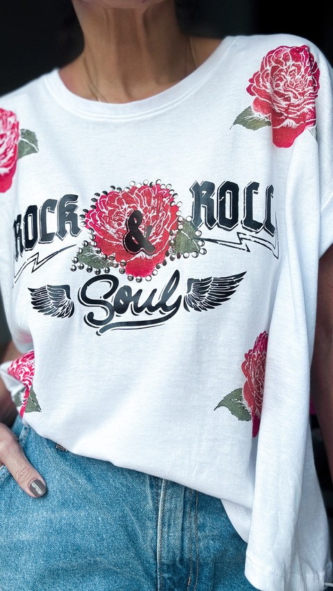 Remera Línea serigrafía Rock and roll soul roses