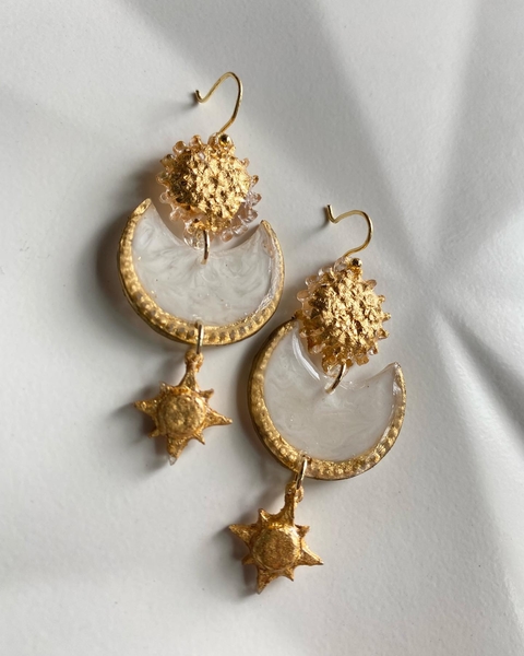 Aros media luna, sol y estrella white