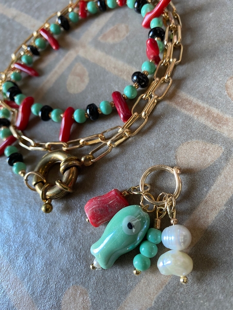 Cadena Mix coral y gancho dijes art 213 - online store