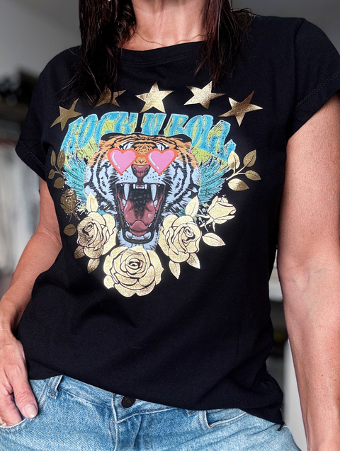 Remera línea Rainbow Rock and roll tigre