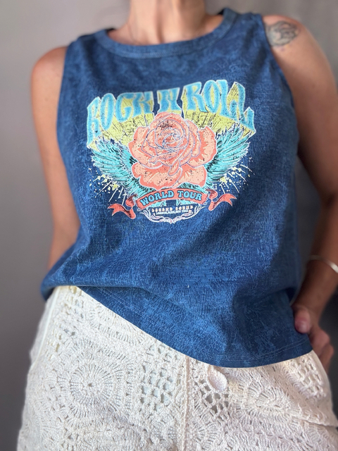 Musculosa washed Rock & Roll DTF