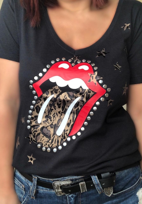 Remera Stones print tachas