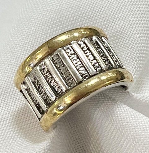 ANILLO PLATA Y ORO ANCHO MODELO RAYITAS SK780