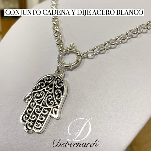 CADENA Y DIJE MANO DE FATIMA ACERO BLANCO