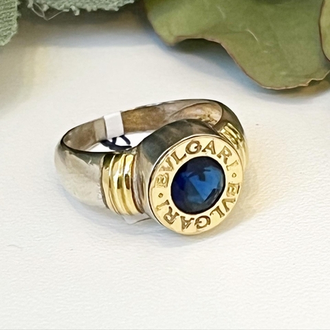 ANILLO PALTA Y ORO BVG CON CUBIC AZUL SK122