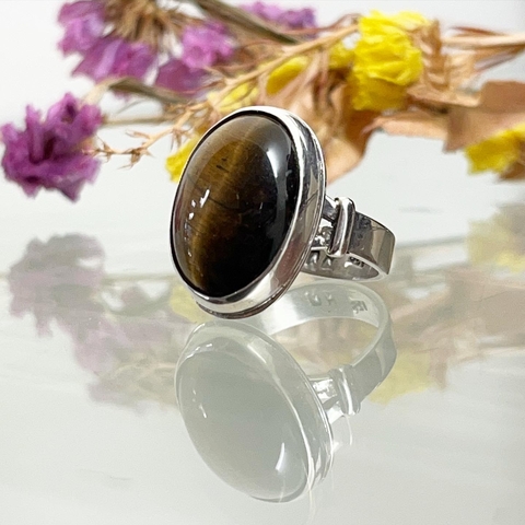 ANILLO PLATAARTESANAL CON OJO DE TIGRE SK578