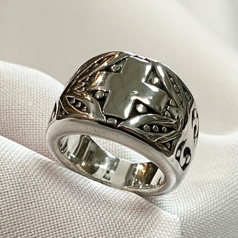 ANILLO CRUZ PLATA INFLADA LABRADA SK742
