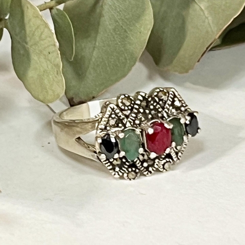 ANILLO PLATA Y PIEDRAS DE RAIZ NATURAL TAI k1370