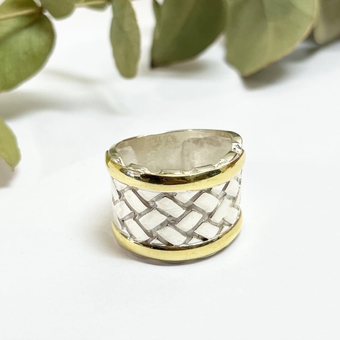 ANILLO PLATA Y ORO TIPO CANASTA SK1505