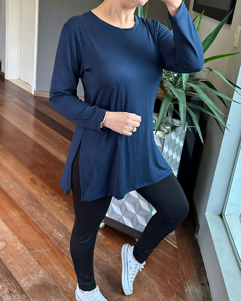 Camiseta Longline Alongada Vestleg Manga Longa Azul - comprar online