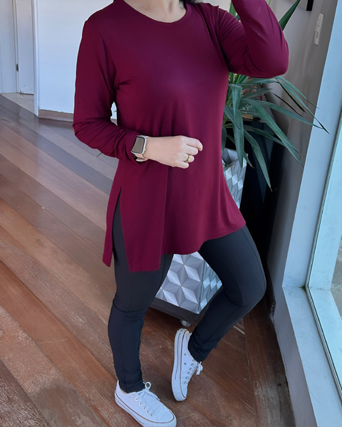 Camiseta Longline Alongada Vestleg Manga Longa Marsala - comprar online
