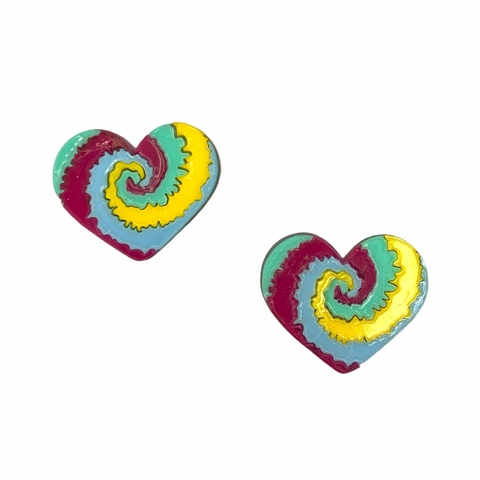 APLIQUE CORAÇÃO TIE DYE - ACRÍLICO (unidade) - FRISADO (VERDE, PINK, AZUL, AMARELO)