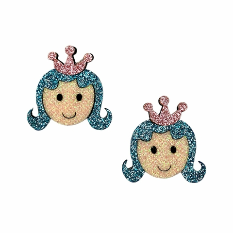 APLIQUE PRINCESINHA COM COROA - lonita (2 unidades) - CABELO AZUL, COROA ROSA CLARO