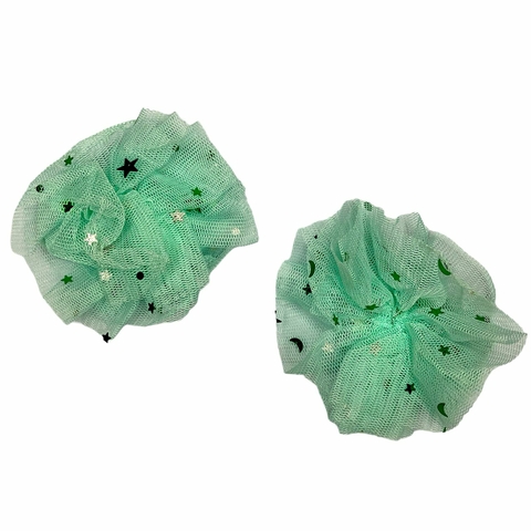 APLIQUE DE TULE COM ESTRELINHAS - 2 UNIDADES - VERDE ÁGUA