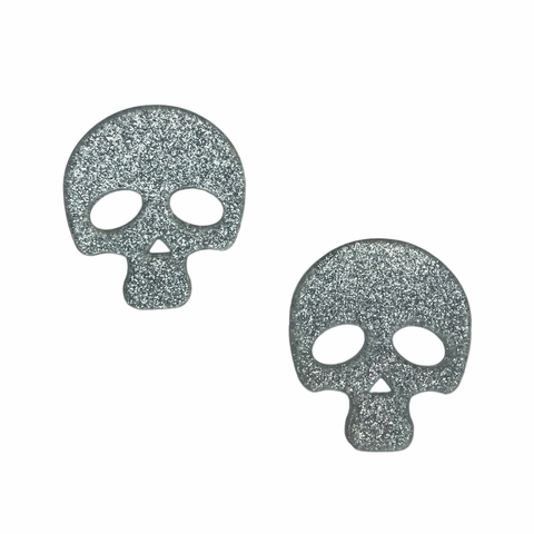 APLIQUE CAVEIRA COM GLITTER (dupla face) - ACRÍLICO (2 unidades) - PRATA