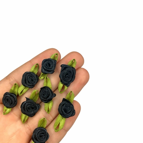 APLIQUE MINI FLOR ROCOCÓ COM FOLHA (10 unidades) - PRETA