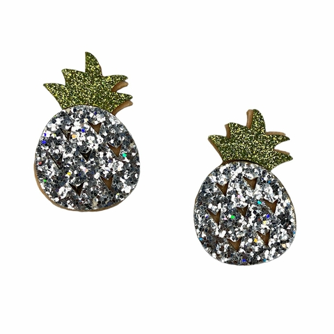 APLIQUE ABACAXI GLITTER (2 unidades) - Prata