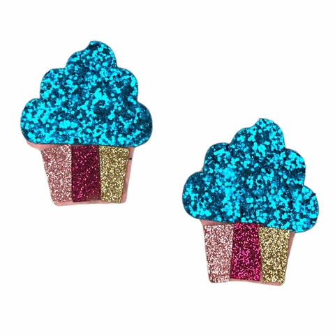 APLIQUE CUPCAKE GLITTER - LONITA (2 unidades) - Azul
