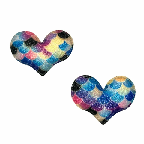 APLIQUE CORAÇÃO GLITTER FINO ESCAMAS (3 unidades)