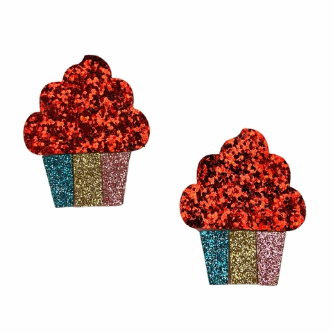 APLIQUE CUPCAKE GLITTER - LONITA (2 unidades) - Vermelho