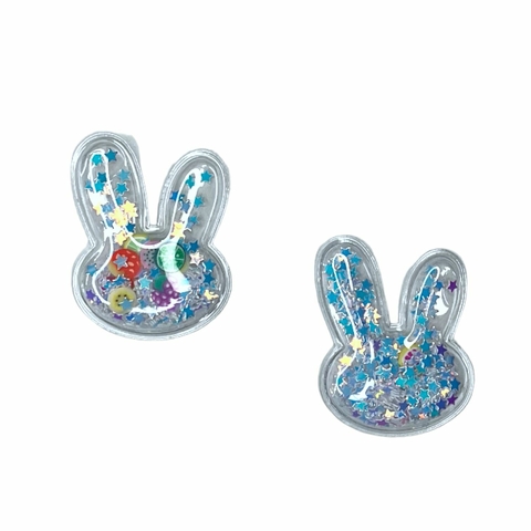 APLIQUE PÁSCOA COELHINHO DE PLÁSTICO COM CONFETES - BRANCO (2 unidades)