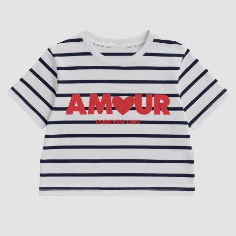 REMERA RAYADA CON ESTAMPA RELIEVE AMOUR ROJO - comprar online