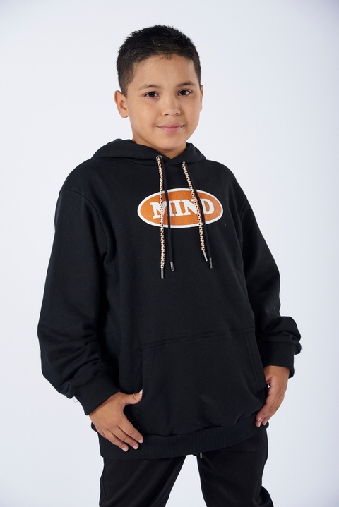 BUZO RUSTICO CON CAPUCHA MIND NEGRO