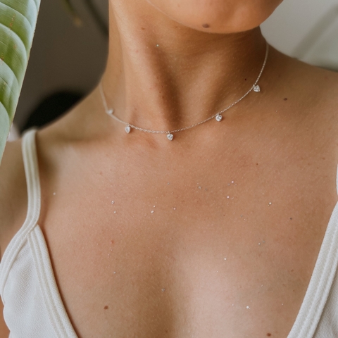 COLGANTE CORAZONES CUBIC 40-45CM (PLATA 925)