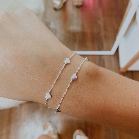 PULSERA DOBLE BRILLO DE CORAZONES (PLATA 925 & CUBIC)