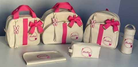 Kit maternidade personalizado 6 peças marfim detalhes pink