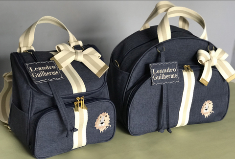 Kit duas bolsas de bebê para maternidade personalizado , Contém uma mochilinha dois em um e uma bolsa grande