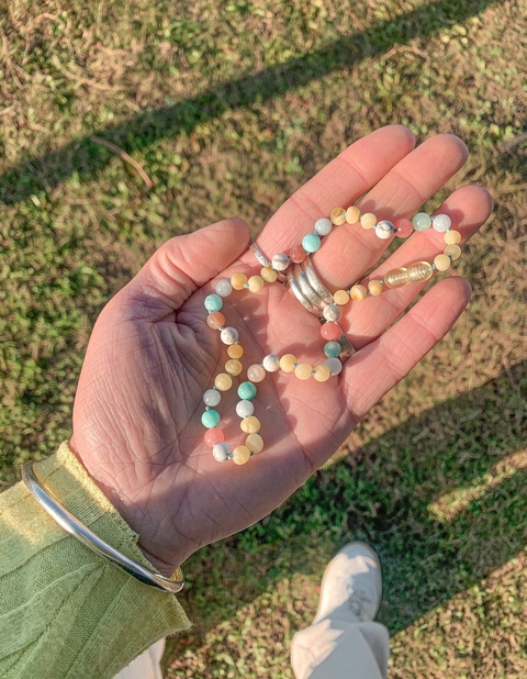 Collar Marino - ámbar milk, howlita, amazonita, piedra del sol y aguamarina.