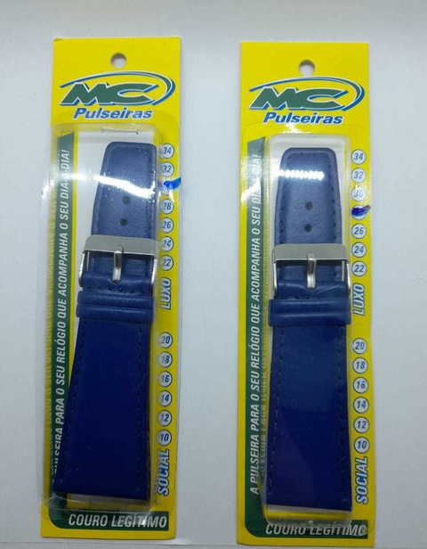 Pulseira de Couro MC - Azul com Costura (22mm ao 30mm)