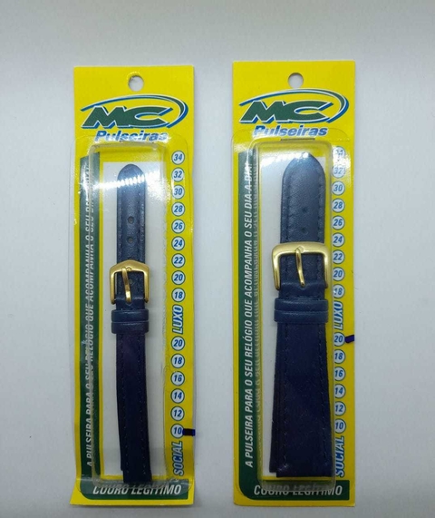 Pulseira de Couro MC - Azul com Costura (10mm ao 20mm)