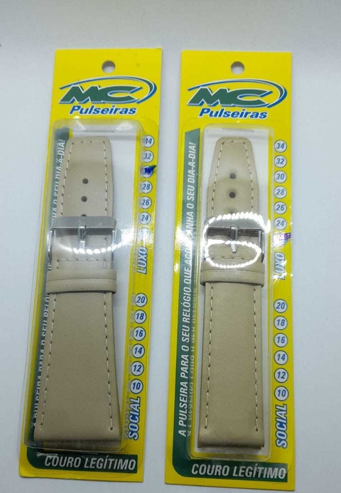 Pulseira de Couro MC - Bege com Costura (22mm ao 30mm)