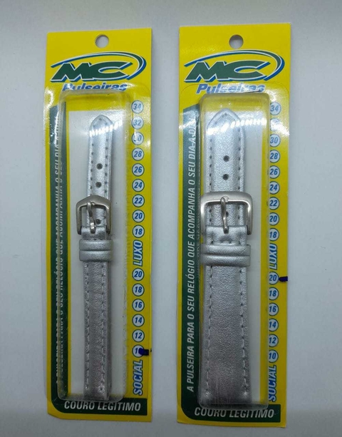 Pulseira de Couro MC - Prata com Costura (10mm ao 20mm)