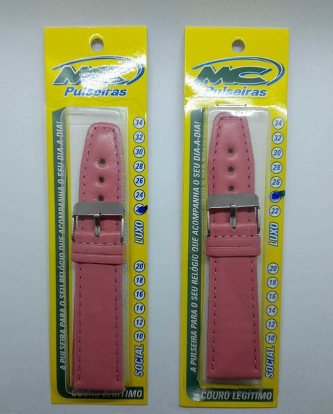 Pulseira de Couro MC - Rosa com Costura (22mm ao 30mm)