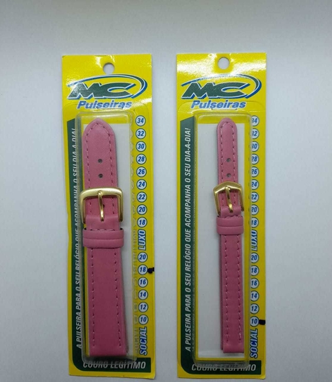 Pulseira de Couro MC - Rosa com Costura (10mm ao 20mm)
