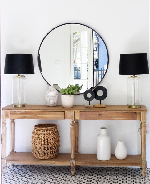 Espejo Redondo de 40 cm con moldura de PVC color negro/oro