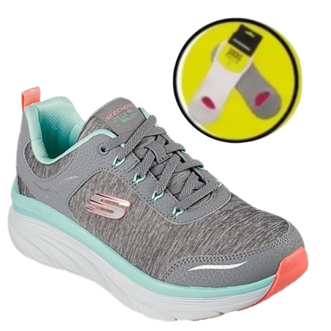 Zapatillas SKECHERS DAMA D«LUX WALKER 149336 GRIS - COOL GROOVE + MEDIAS GRATIS