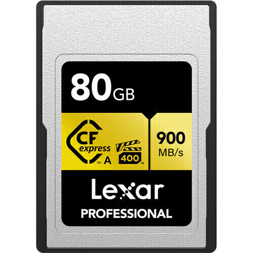 Cartão de Memória CFexpress Tipo A - Lexar Professional 80gb (Serie Gold - 900mb/s - 8k/4k/Hrf 120fps) - LCAGOLD080G-RNENG