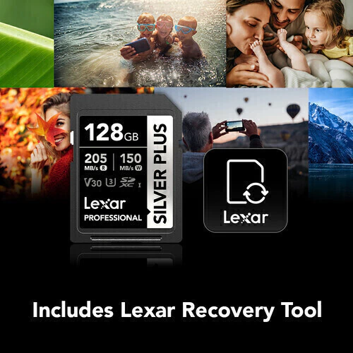 Cartão de Memória Lexar 128GB Professional Silver Plus UHS-I V30 SDXC - CAMERA NINJA • PHOTO VIDEO STORE