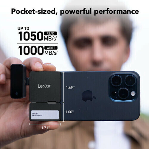 Imagem do Lexar SSD Portátil 2TB Professional Go USB 3.2 Gen 2 com Hub (Apple ProRes 4K/60p)