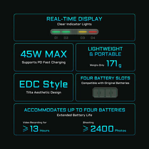 Estação de Carregamento Portatil Tilta para Baterias LP-E6 Canon ( Carregamento Rápido até 4 baterias Simuntâneas) - CAMERA NINJA • PHOTO VIDEO STORE