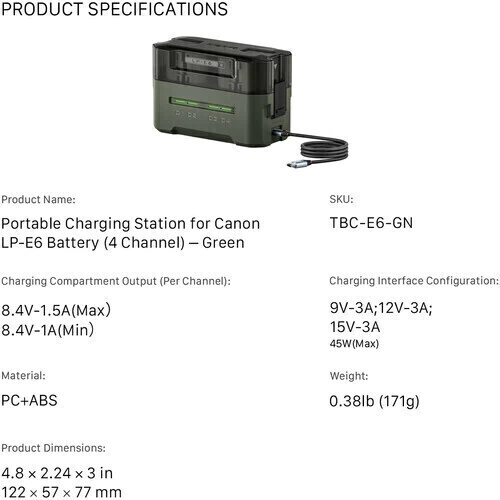 Estação de Carregamento Portatil Tilta para Baterias LP-E6 Canon ( Carregamento Rápido até 4 baterias Simuntâneas) - loja online