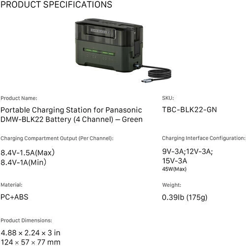 Estação de Carregamento Portatil Tilta para Baterias DMW-BLK22 Panasonic ( Carregamento Rápido até 4 baterias Simuntâneas) - loja online