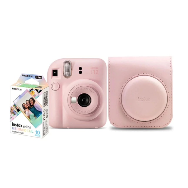 Kit Câmera Instax Mini 12 com pack 10 fotos Mermaid Tail e Bolsa - COR ROSA GLOSS - comprar online