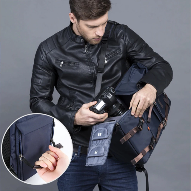 Mochila Camera Backpack K&F 20L Azul Marinho / Marrom (Capa de chuva, 15.6 notebook) na internet