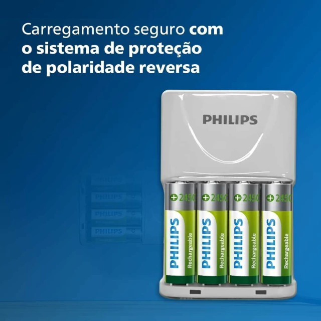 Carregador de Pilhas Philips (Bivolt) + 4 x AA 2450mAh - loja online